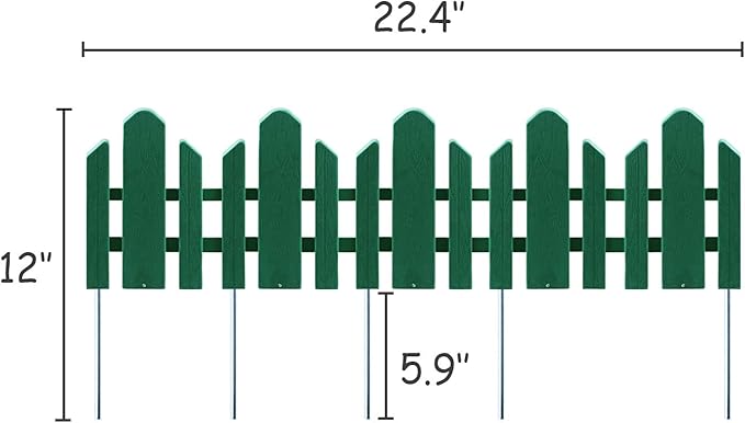 Sunnyglade 12 Pack Garden Edging Decorative Border Recycled Plastic Landscape Garden Fence Flexible No-Dig Spikes,Dark Green
