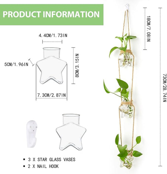 XXXFLOWER Wall Hanging Propagation Station,3 Tired Star Shaped Glass Flower Vase for Hydroponic Planter Terrarium for Plant Cutting Home Office Living Room Garden Decor