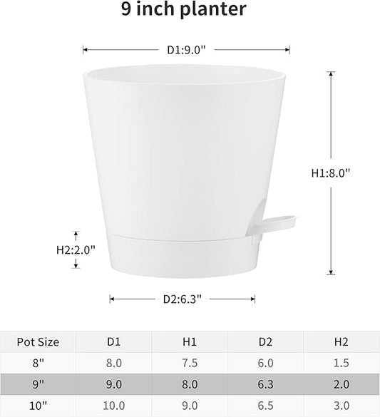 FaithLand 2-Pack 9 Inch Planter Pots for Indoor Outdoor Plants, Self Watering Flower Pots with Deep Reservoir, White …