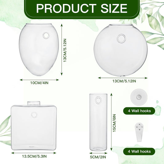 Baderke 4 Pcs Wall Hanging Planter Wall Window Propagation Station Hanging Planter Glass Terrarium Container Plant Propagation Station Vase for Garden Office Decor(Geometric)