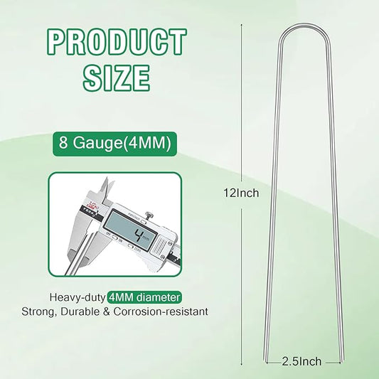 8 Gauge Landscape Staples, FUIJOL 12 Inch Heavy Duty U-Shaped Landscape Stakes, 25 Pack Galvanized Garden Staples for Weed Barrier Stakes, Ground Cover, Irrigation Tubing, Fence (25)