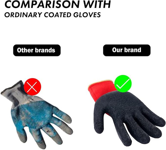 Latex Rubber Hand Coated Work Gloves - Safety Work Gloves - Excellent Grip for Construction Warehouse Garden 12 Pairs