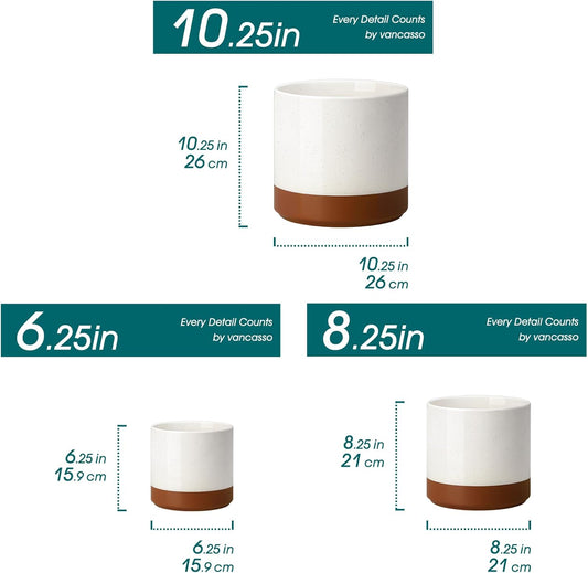 vancasso 6"+8"+10" Ceramic Pot for Plants, Large Outdoor Indoor Planter Pots with Drainage Holes, Set of 3, Khaki