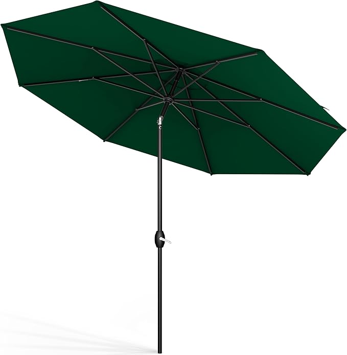 Midtown Umbrellas Sunbrella Umbrella 8 Feet Outdoor Umbrella With Sunbrella Forest Green Acrylic Fabric - Auto-Tilt Aluminum Frame Patio Umbrella For Backyard, Deck, Garden, Pool - Black Pole