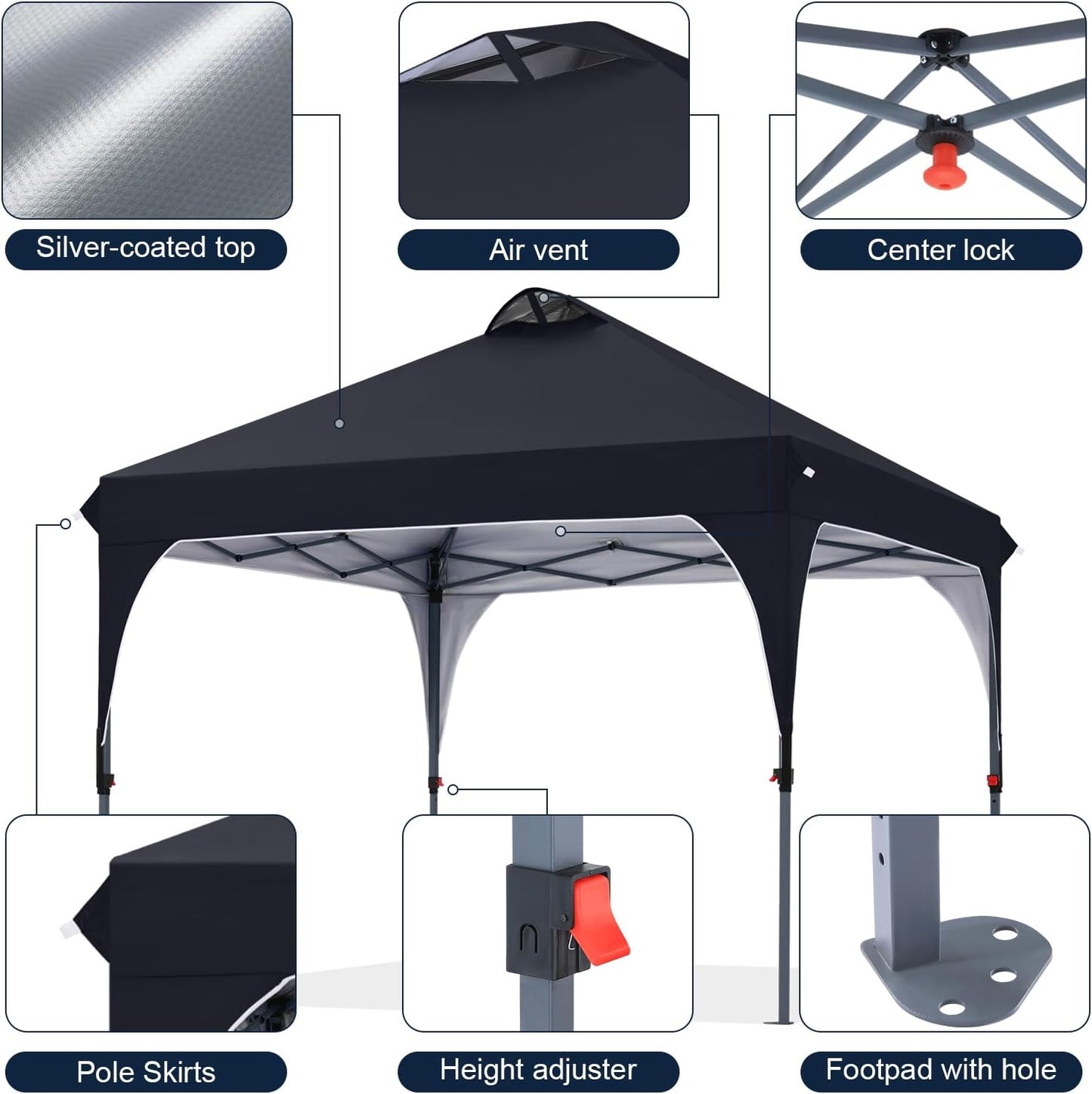 COOSHADE Pop Up Canopy Tent, 8x8 Easy Setup Instant Canopy Sun Shelter Beach Tent, Portable Sports, Black