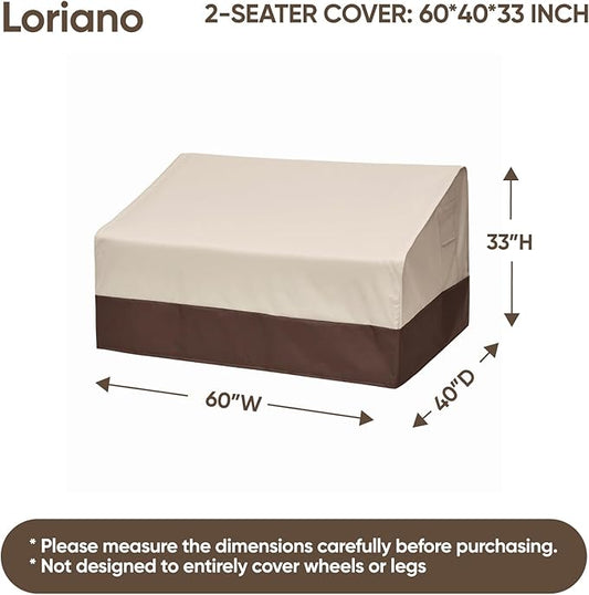 loriano 2-Seater Patio Sofa Cover, 100% Waterproof for Outdoor Loveseat Covers, 600D Oxford Fabric Heavy Duty Lawn Patio Furniture Covers 60" W x 40" D x 33" H