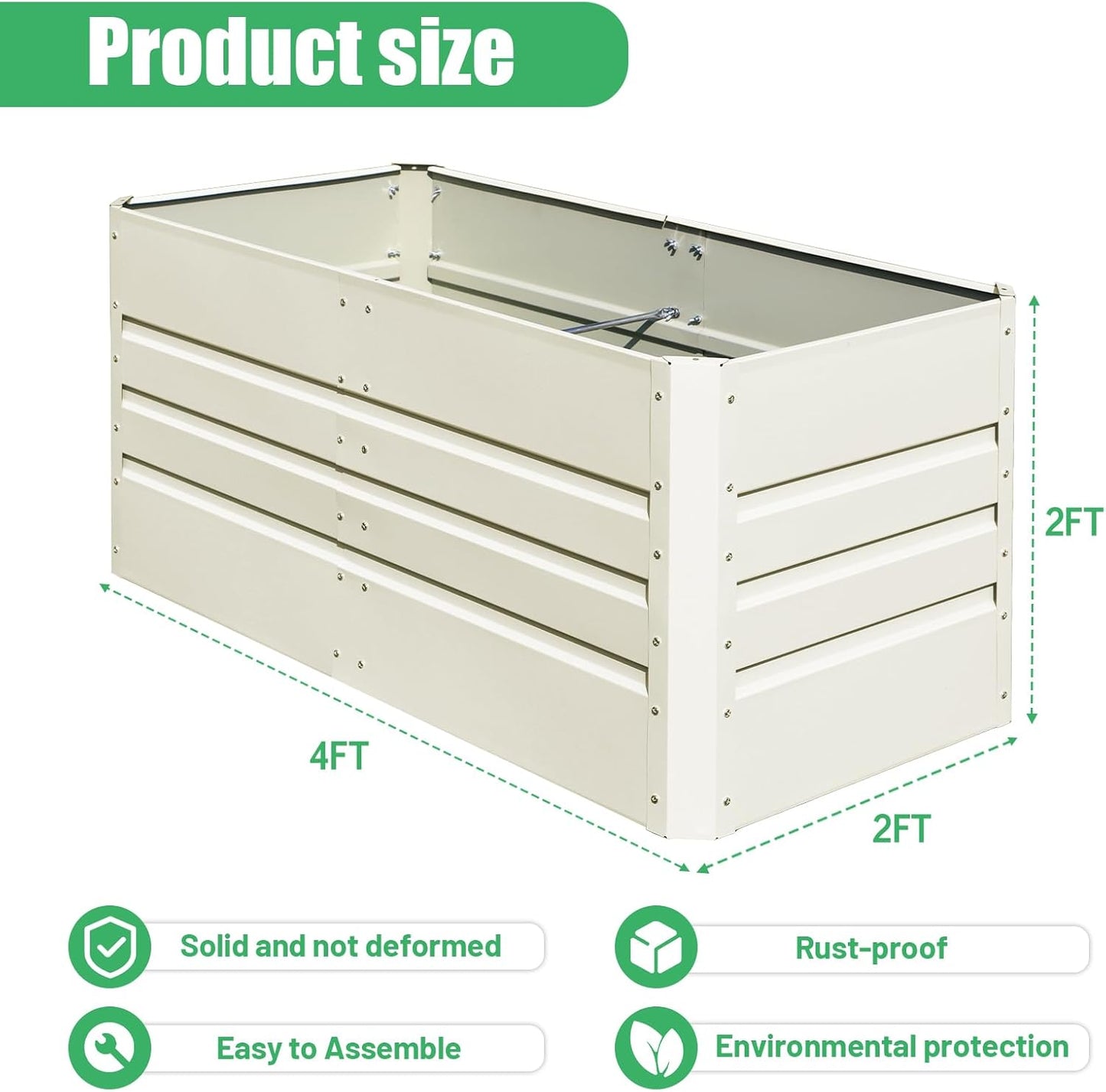 SnugNiture 2 Pcs 4x2x2FT Raised Garden Bed Galvanized Planter Garden Boxes Outdoor, Deep Root Planter Raised Bed for Vegetables Flowers Herbs,Beige White