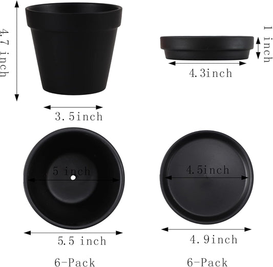 Terra Cotta Pots with Saucer- 6-Pack Large Terracotta Pot Clay Pots 5.5'' Clay Ceramic Pottery Planter Cactus Flower Pots Succulent Pot with Drainage Hole- for Plants,Crafts terra cotta planter(Black)