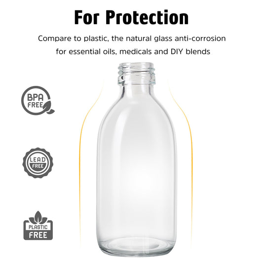 Tecohouse 2 Pack Glass Spray Bottles, 250ml Small Glass Bottles for Cleaning Solutions, Spray Bottles for Essential Oils, Plants, with Durable Nozzle, Labels, Funnel - Clear