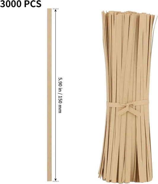 SHEUTSAN 3000 PCS 6 Inches Kraft Paper Twist Ties, Brown Twist Bag Ties, Reusable Bread Ties for Cookies Candies Bags