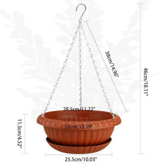 summer flower Planter, 3pcs 12.59in Large Hanging, Plant Pot with Drainage Hole, Plastic, for Indoor Outdoor Garden Herb Succulent, Wall Window Mount, Red2