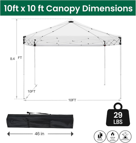 10x10ft Pop Up Canopy Tent,Heavy Duty Waterproof Folding Tent for Camping Parties Events Parties,Outdoor Canopy,Portable Sun Shelter,3 Adjustable Height(White)