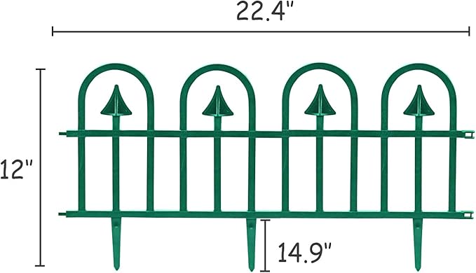 Sunnyglade 12 Pack Garden Edging Decorative Border Recycled Plastic Landscape Garden Fence Flexible No-Dig Spikes Ornamental Wrought Iron Style Decorative Border,Dark Green