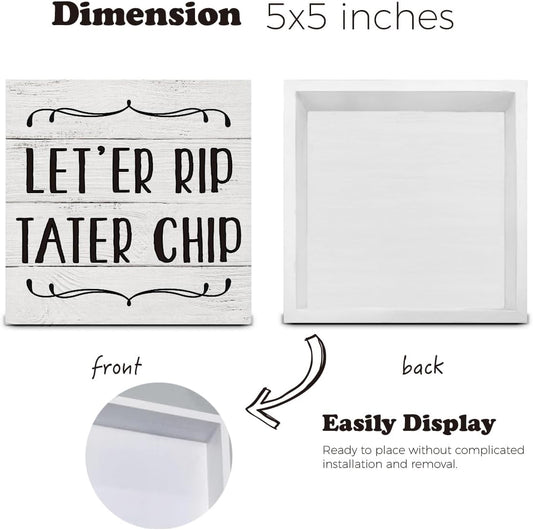 HOIJAUMAI Funny Bathroom Quote Wooden Box Sign, Desk Decor - Bathroom Theme Wood Block Plaque Box Sign for Home Restroom Toilet Desk Table Shelf Decorations - 5 X 5 Inch