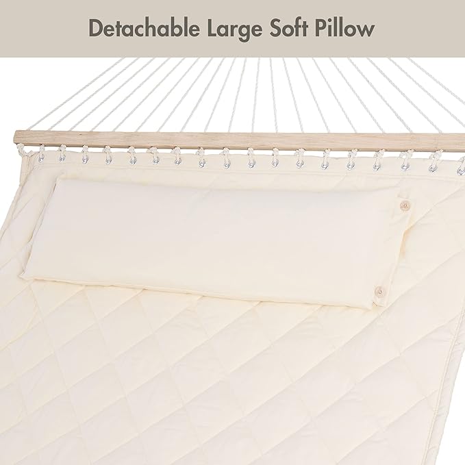 ANOW Outdoor Hammock with 12 Feet Heavy Duty Steel Stand, Two Person Hammock with Stand Included, 450 LBS Weight Capacity, Cream