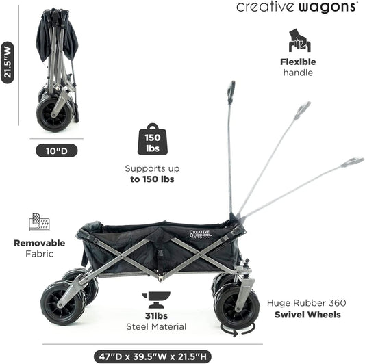 Creative Outdoor Push Pull Stroller Wagon, Beach Hauler XXL Deluxe with Canopy, Collapsible and Portable Heavy Duty Folding Cart, Supports up to 200lbs Weight Capacity, Giant 10" Wheels