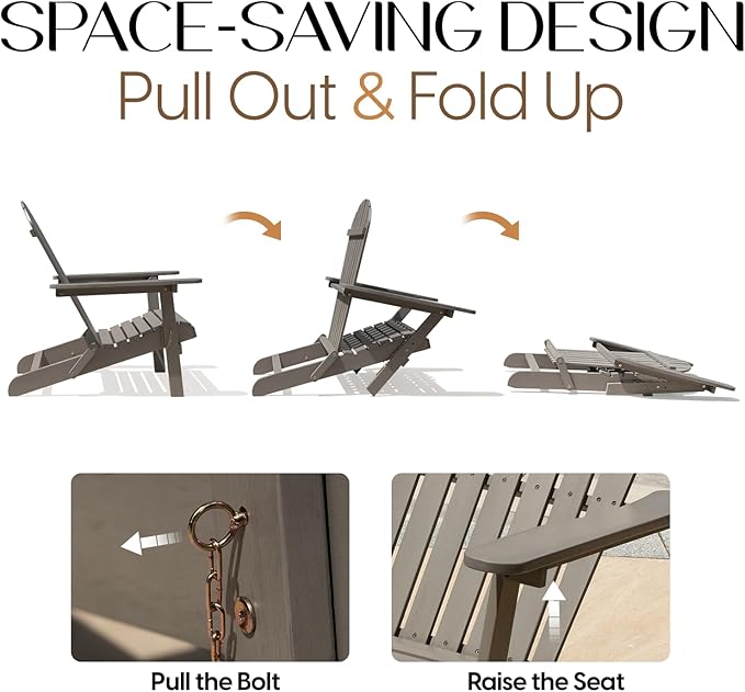 IDZO Outdoor Adirondack Chair Set of 2, Pre-Assembled Backrest, Patio Furniture Set, Outdoor Furniture for Garden, Porch, Deck, Firepit