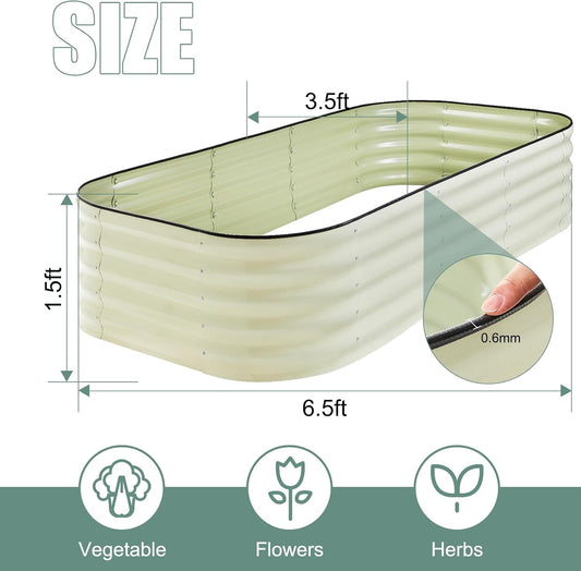 Galvanized Steel Raised Garden Bed 8x2ft Oval - 17" Tall 9-in-1 Modular Planter Box for Vegetables/Flowers, Rust-Proof Metal Outdoor Planters Rubber Edging (White)