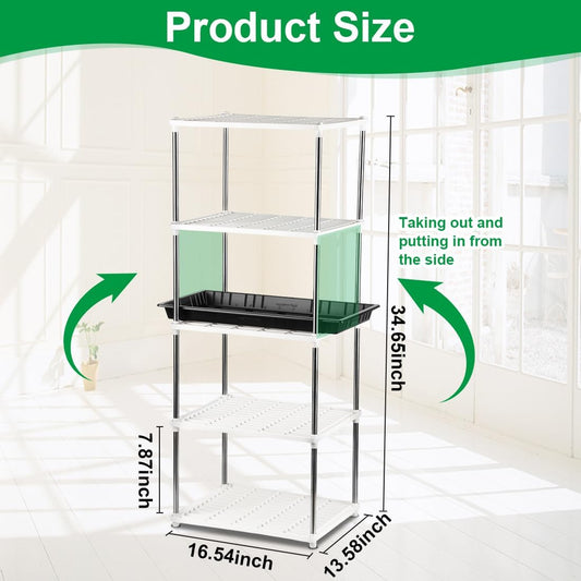 5 Layer Sprouting Tray Storage Shelf, Plant Shelf Nursery Pot Seeding Tray Container Shelves Indoor/Outdoor Plant Rack Holder (White)