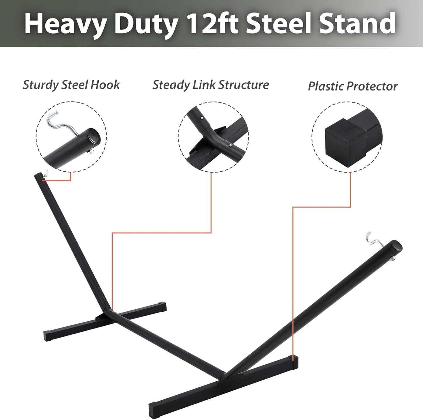 Two Person Hammock with Stand Heavy Duty, Outdoor Patio Hammock with Portable Steel Stand, Large Double Hammocks,480lbs Capacity.(Blue Stripes)