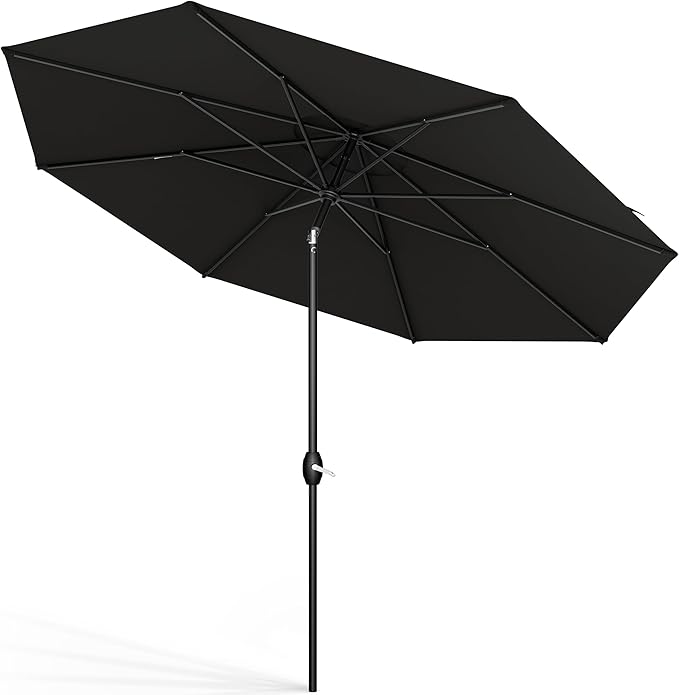 Midtown Umbrellas Sunbrella Umbrella 9 Feet Outdoor Umbrella With Black Acrylic Fabric - Auto-Tilt Aluminum Frame Patio Umbrella For Backyard, Deck, Garden, Pool - Black Pole