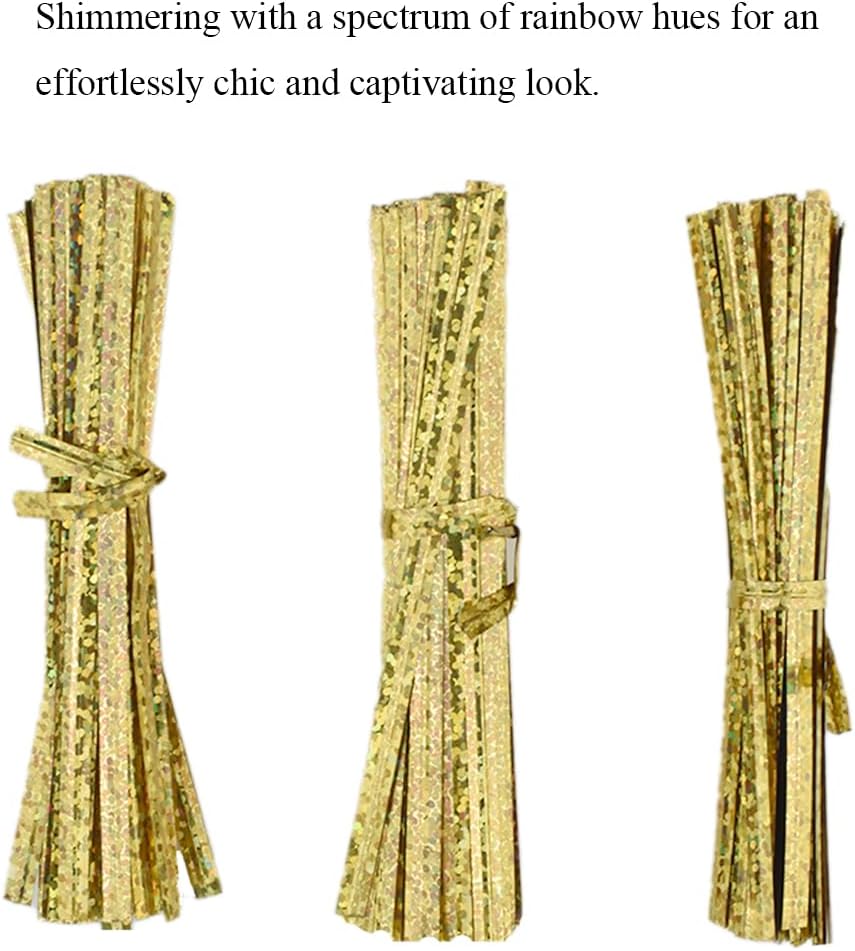 HAHIYO 300Pcs 4inches Holographic Gold Metal Twist Ties Bread Candy Coffee Bag Ties Plant Garden Twist Ties for Cellophane Treat Bags Gift Wraping Bags Plastic Bags Party Cake Present Art Crafts