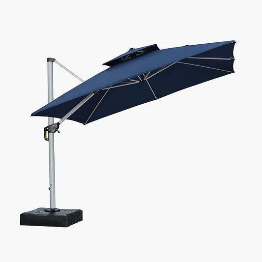 PURPLE LEAF 10ft Cantilever Outdoor Patio Umbrella Large Heavy Duty 360° Rotation Double Top Offset Rectangular Umbrellas for Backyard Deck Pool, Spectrum Indigo