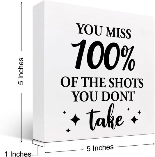 z-crange You Miss 100% of the Shots You Don't Take Wood Block Sign Desk Decor,Inspirational Wooden Box Plaque Sign Desk Decor for Home College Office Shelf Table Decor Decorations