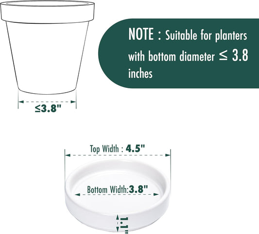 D'vine Dev Modern Round 3.7 Inch Ceramic Plant Pot Saucer, Planter Pot Drainage Tray for Indoor Plants, Set of 4, Matte White, 97-T-A-11