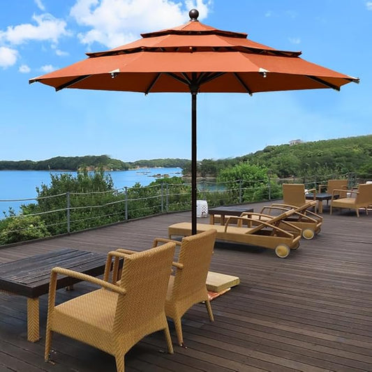 EliteShade USA 10-Year-Non-Fading 11Ft 3 Tiers Market Umbrella Patio Outdoor Cylinder Auto Push-up Table Umbrella with Ventilation, Rust