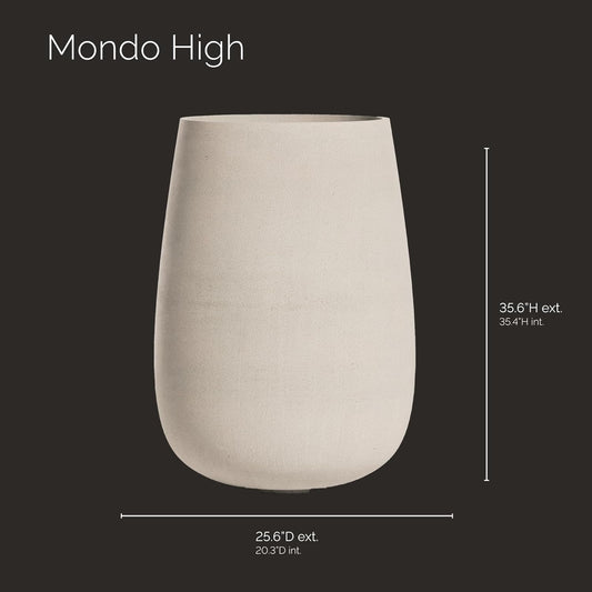 Mondo High Tall Planter – Sand Stone Finish – Fiberglass Indoor/Outdoor and Weather-Resistant Round Planter (25.6" D x 35.6" H Exterior, 20.3" D x 35.4" H Interior)