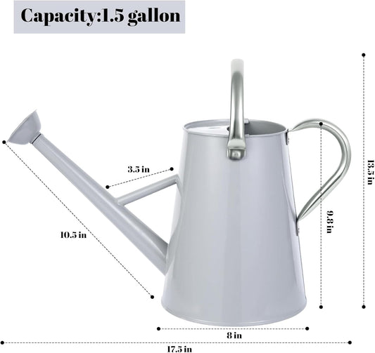 1.5 Gallon Watering Can for Outdoor Plants,Large Metal Plant Watering Pot with Removable Spout,Flower Garden Water Can Watering Pot,Galvanized Steel Watering Can with Stainless Steel Handles,Grey