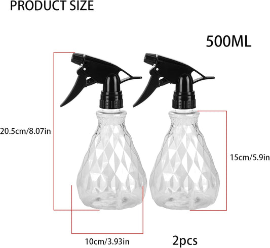 2 Pcs Spray Bottles, 500 ml/17 oz Empty Water Spray Bottles, Plastic Reusable Adjustable Mist Sprayer Squirt Bottles Containers Refillable for Cleaning Solutions, Gardening, Plants (Clear)