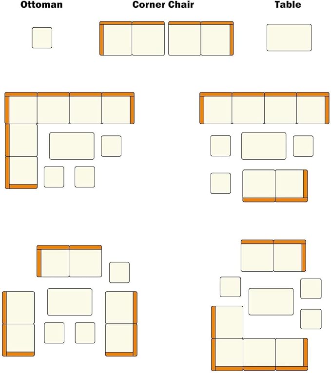 Wisteria Lane Outdoor Patio Furniture Set, 7 Piece Outdoor Dining Sectional Sofa with Dining Table and Chair, All Weather Wicker Conversation Set with Ottoman, Light Grey Cushion