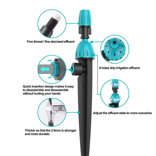 Drip Irrigation System,50FT Main Pipe and 16FT Branch Pipe,10 Adjustable Drippers with Piles, Quick Socket Connection.Plant Watering System of Garden Potted Elevated Garden Bed.(Dual-Purpose Nozzle)