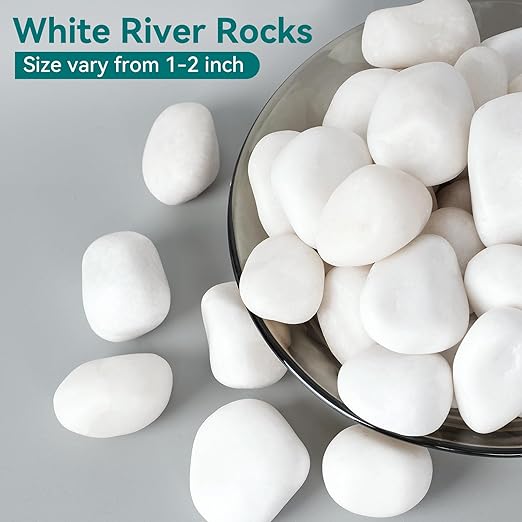5 lbs White Rocks for Landscaping, 1-2 inch Decorative Rocks for Plants Indoor, Large Polished River Rocks for Garden, Outdoor Landscaping, Walkways, Yard, Plants Pots, Vases, Crafts