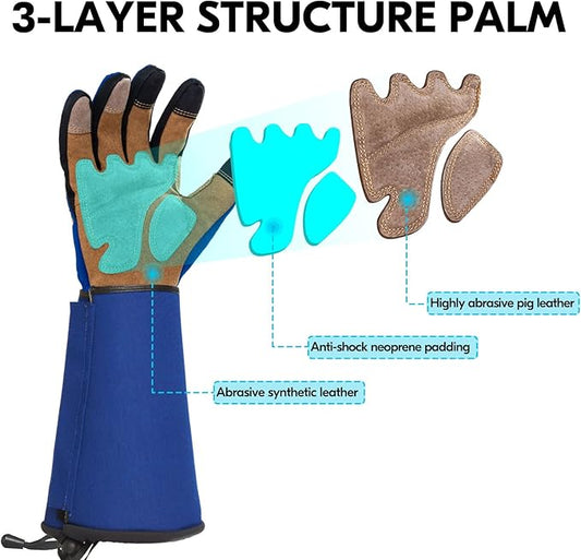 Vgo... Gardening Gloves Unisex,Safety Work Gloves,Long Sleeves Gauntlet,Puncture Proof,Touchscreen(Size M,Blue,SL7496)