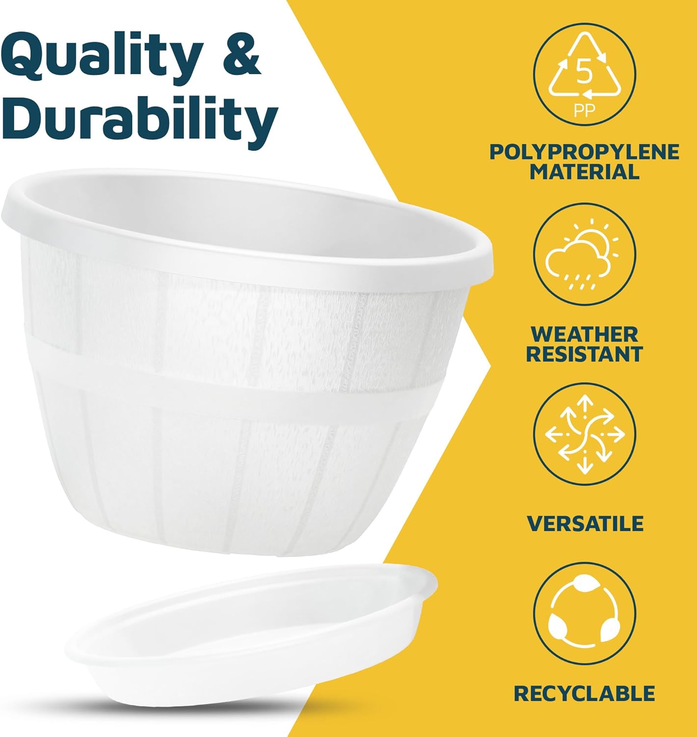 10-Inch Whiskey Barrel Planters Outdoor Pack of 10 - Durable Plastic Plant Pots for Indoor & Outdoor Use with Drainage & Saucer, Lightweight Rustic Barrel Planters for Flowers, Herbs & Small Plants