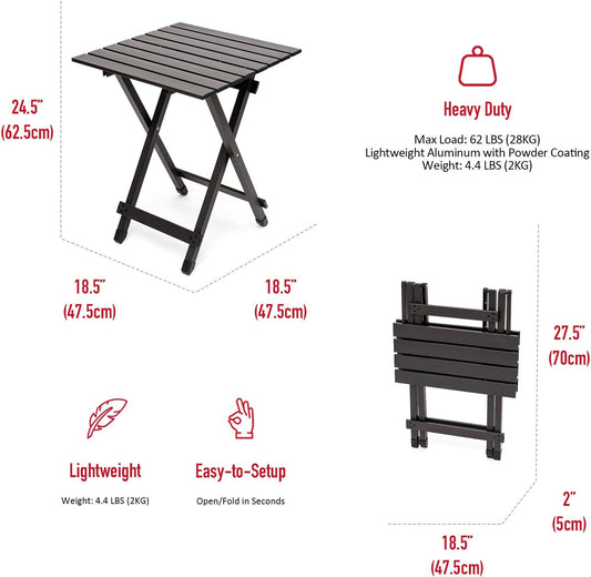 SUNNYFEEL Folding Camping Table - Lightweight Aluminum Portable Picnic Table, 18.5x18.5x24.5 Inch for Cooking, Beach, Hiking, Travel, Fishing, BBQ, Indoor Outdoor Small Foldable Camp Tables