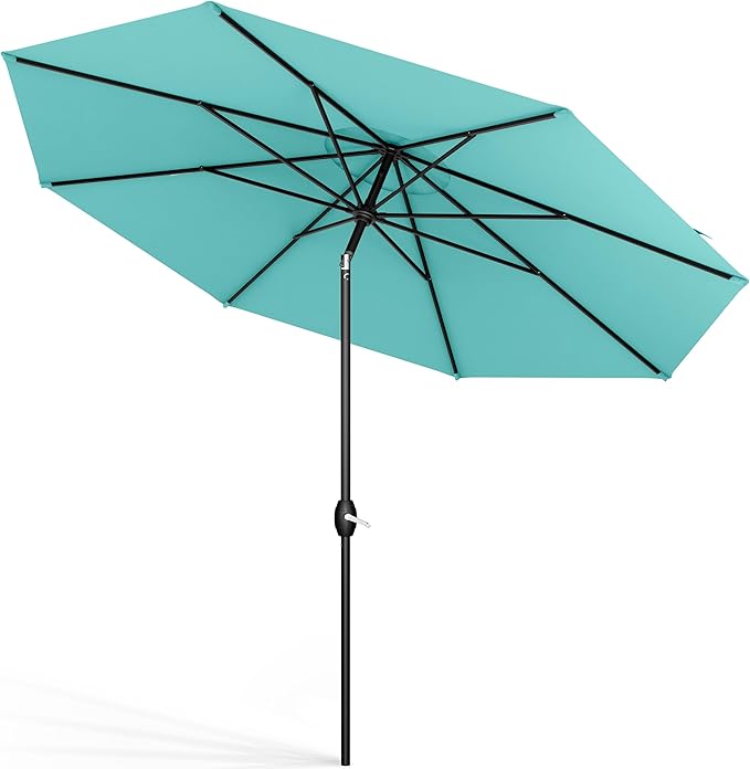 Midtown Umbrellas Sunbrella Umbrella 10 Feet Large Outdoor Umbrella With Sunbrella Aruba Acrylic Fabric - Auto-Tilt Aluminum Frame Large Patio Umbrella For Backyard, Deck, Garden, Pool - Black Pole