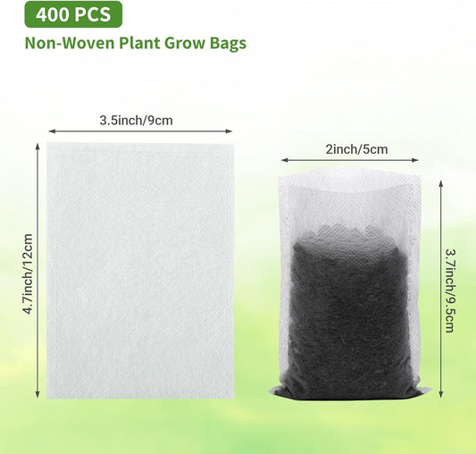 GREANER 400 PCS Plant Nursery Bags, 3.5"x4.7" Biodegradable White Pots for Plants, Fabric Seedling Grow Bags for Indoors and Outdoors Use