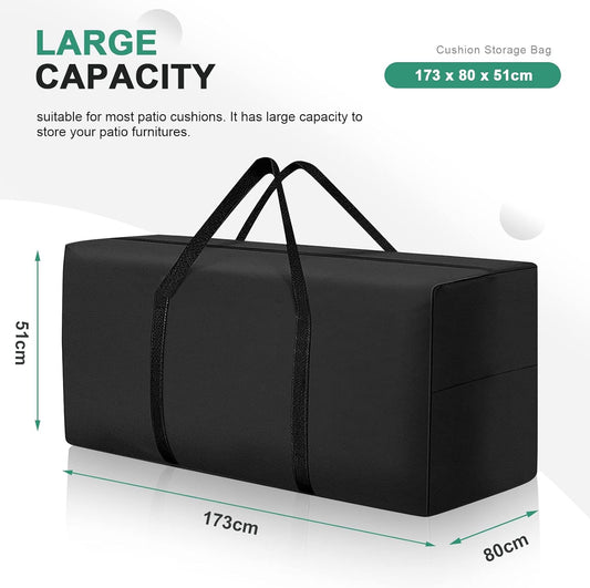 177 Gallon Outdoor Cushion Storage Bag 68 inch Extra Large Patio Furniture Cushion Storage Bag Waterproof Garden Cushion Storage Covers with Zipper and Handles Black (2 Pack, 68"L x 30"W x 20"H)