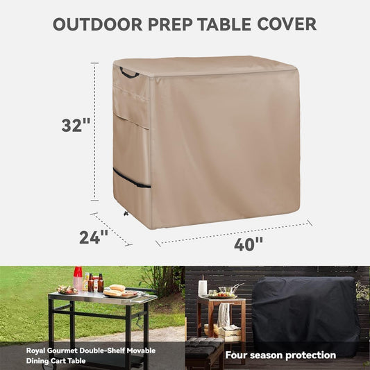 Outdoor Dining Cart Cover - Heavy Duty Waterproof Cover for Royal Gourmet Cart Flattop Worktable PC3401S & PC3401B, Compatible with 40 inch Outdoor Utility Cart,Khaki