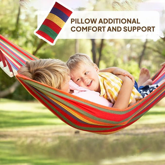 Chihee Cotton Hammock Large Soft Breathable Camping Hammock Holds Up to 660lbs Portable Tree Hammock with Detachable Spreader Bar Pillow 2 Strong Webbings 2 Carabiners Patio Garden Indoor Outdoor