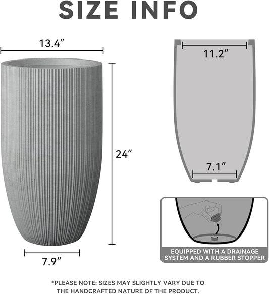 Kante 24 Inch Tall Round Concrete Planter, Large Indoor Outdoor Plant Pots with Drainage Hole and Rubber Plug, Modern Decorative Garden Pots for Home Patio Porch, Textured Natural Concrete