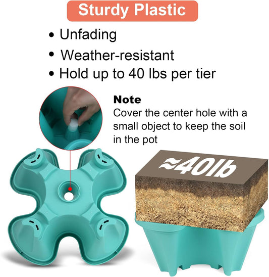 Vertical Planter 5 Tier Stackable Planters Garden Planters Strawberry Herb Flower and Vegetable Planter Indoor Outdoor Gardening Pots with Removable Wheels and Tools