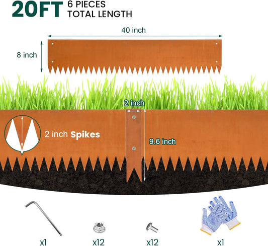 Corten Steel Landscape Edging Steel Landscaping Edging Metal Garden Edging Lawn Edge Border Rust Patina 40 Inch Strips 8 Inch Depth Hammer-in for Outdoor Yard Lawn Flower Plant 6 pcs