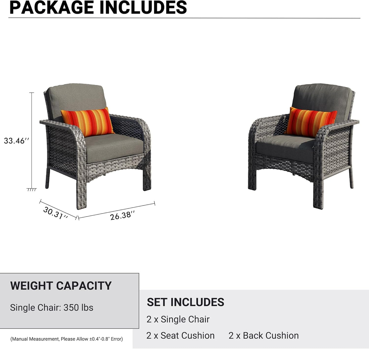 HOOOWOOO Patio Furniture Set,2 Pieces Outdoor Wicker Chairs Set,All Weather Bistro Chairs with Comfy High Back,Black