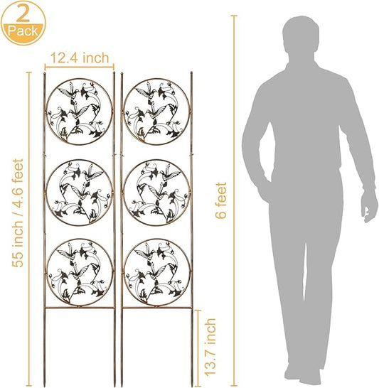 SUNNYPARK Set of 2 Hummingbird Metal Garden Trellis for Climbing Plants, Decorative Vegetables Flowers Vine Trellis for Outdoor Patio 55'' H x 12.4'' W