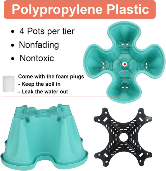 DUNCHATY Stackable Planter, Vertical Garden Planter with Wheels and Tools, Self Watering Strawberry Planter Indoor/Outdoor 5 Tier Herb Planter Pots for Growing Vegetables and Succulents, Teal